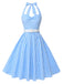Light Blue 1950s Plaid Halter Swing Dress