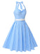 Light Blue 1950s Plaid Halter Swing Dress