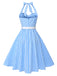 Light Blue 1950s Plaid Halter Swing Dress