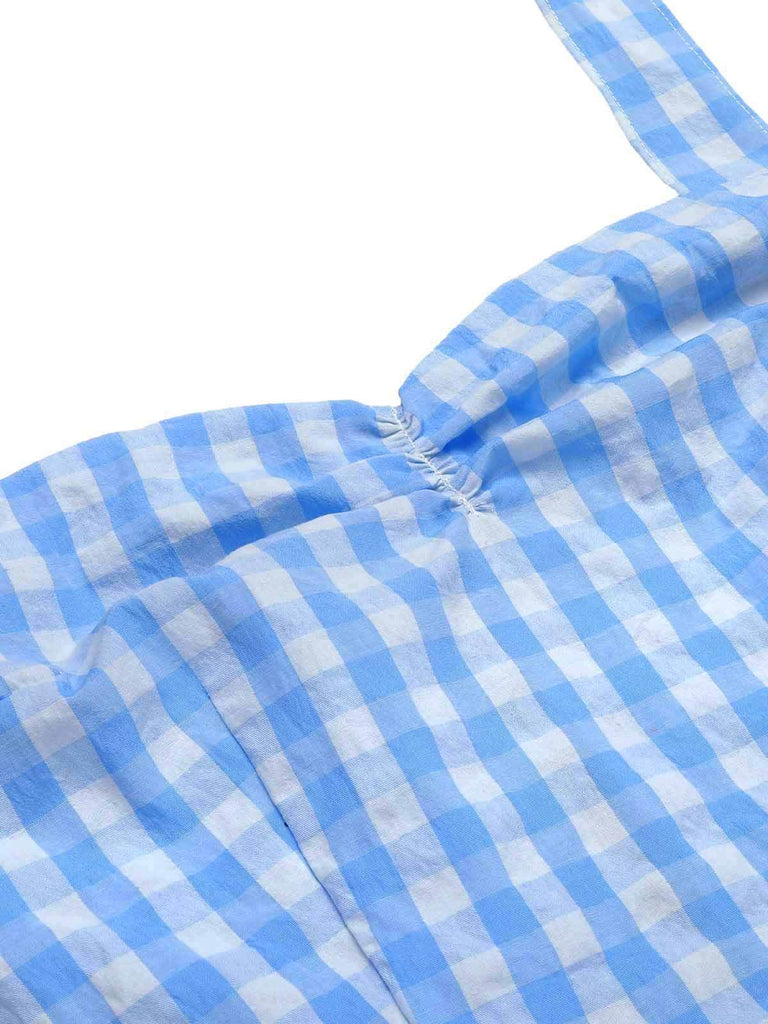 Light Blue 1950s Plaid Halter Swing Dress
