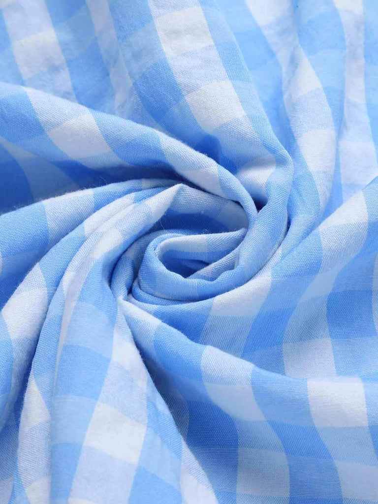 Light Blue 1950s Plaid Halter Swing Dress
