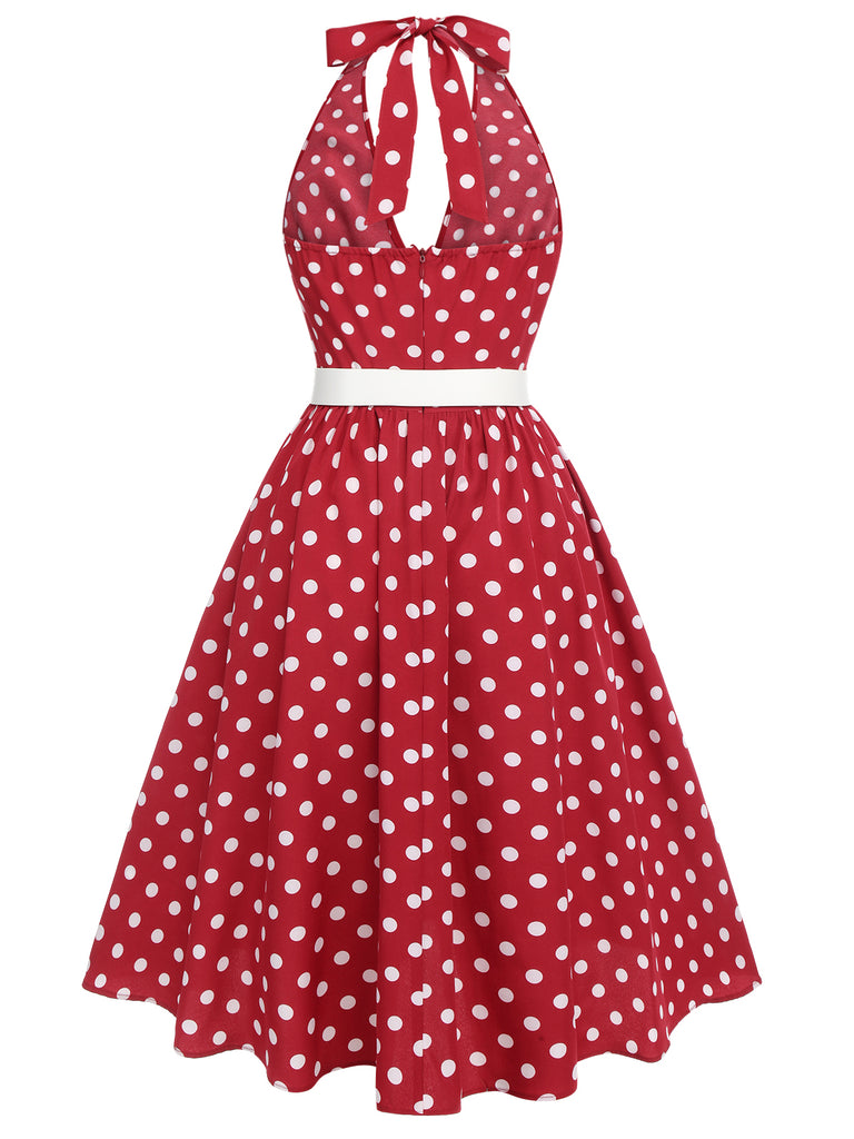 Red 1950s Polka Dot Halter Dress