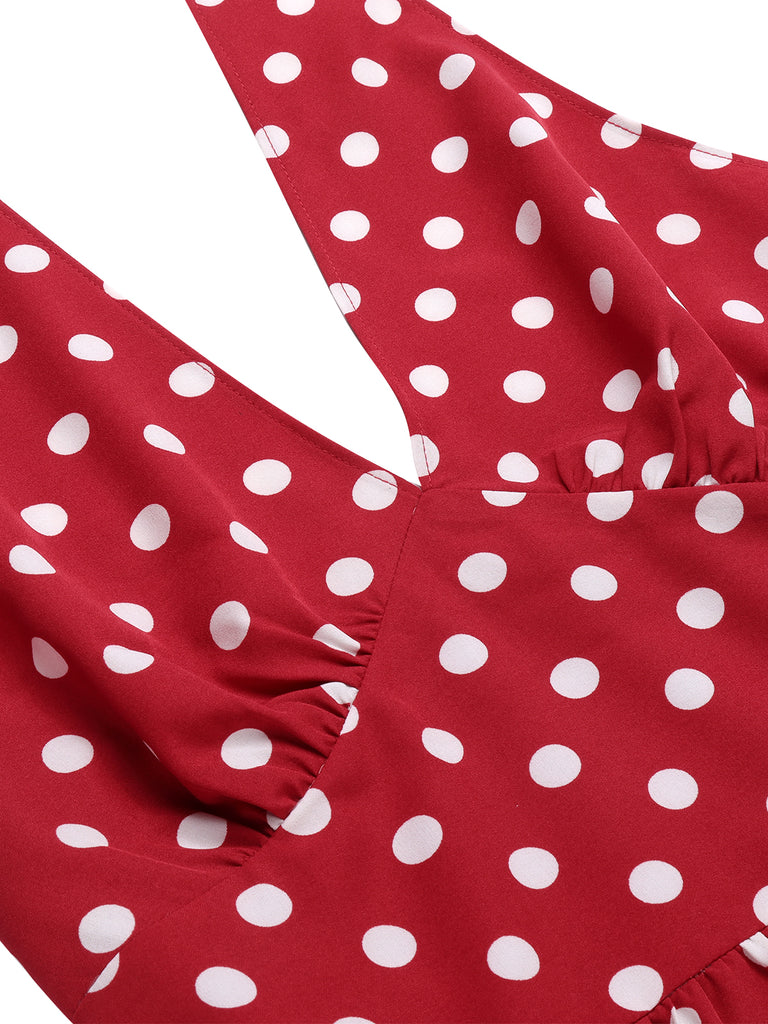 Red 1950s Polka Dot Halter Dress