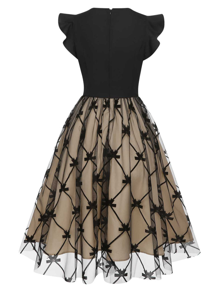 [Pre-Sale] Black 1950s V-Neck Bow Mesh Dress
