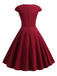 1950s Solid Heart Neck Short Sleeve Dress
