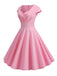 1950s Solid Heart Neck Short Sleeve Dress