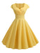 1950s Solid Heart Neck Short Sleeve Dress