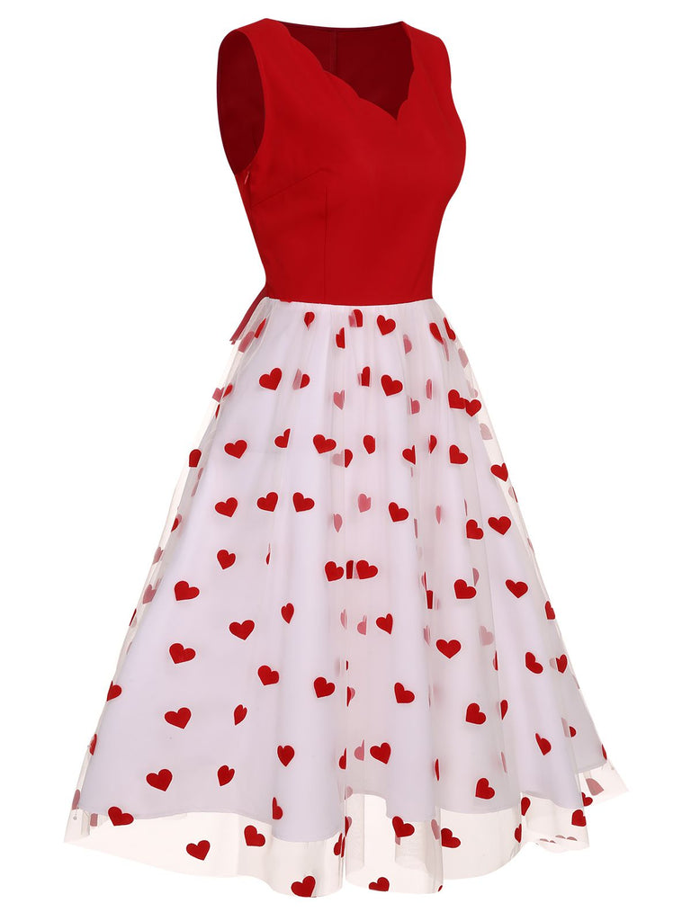 Red 1950s Heart Bow Sleeveless Dress