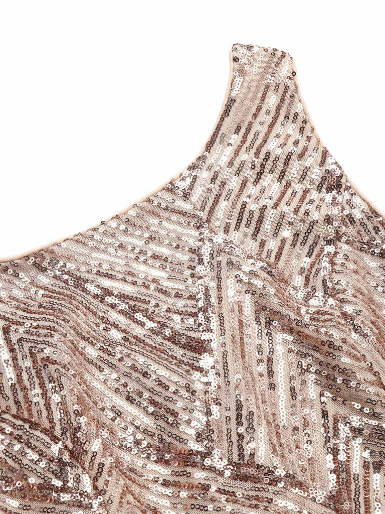 Rose Gold 1920s Geometric Sequined Fishtail Dress