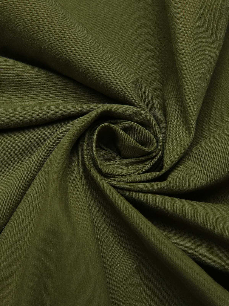 Green 1940s Lapel Buttoned Solid Dress