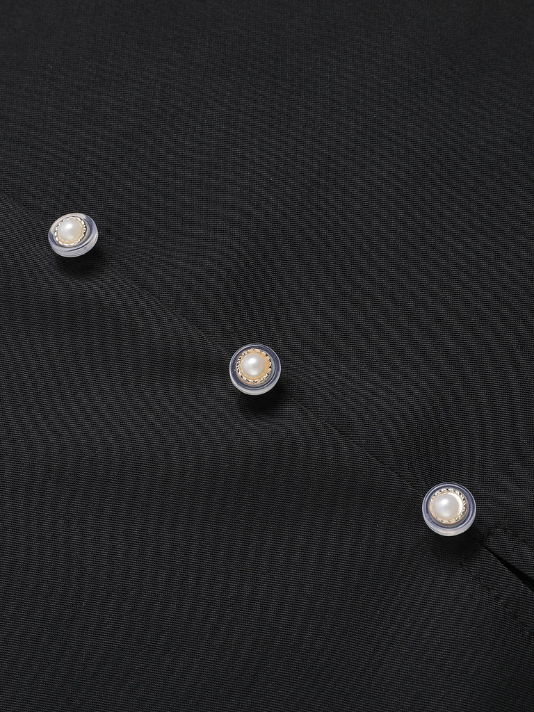 Black 1960s Solid Pearl Buttons Suspender Dress
