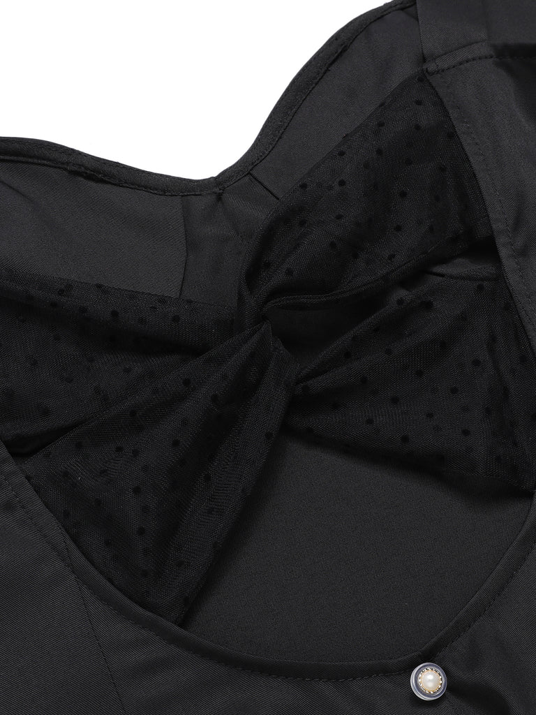 Black 1960s Solid Pearl Buttons Suspender Dress
