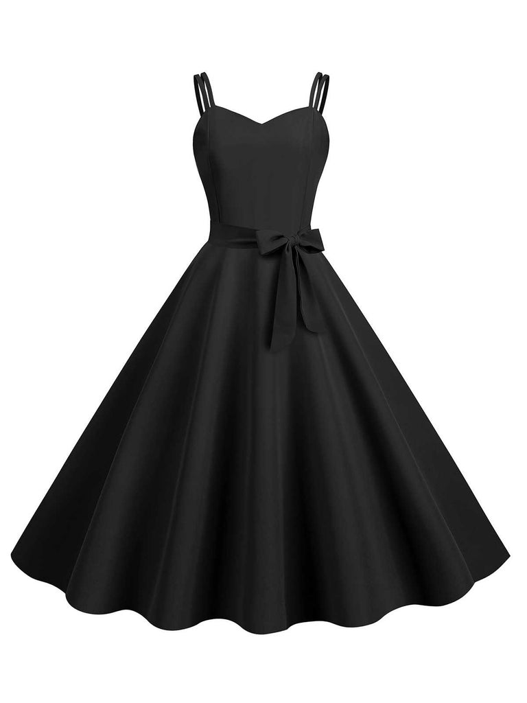 1950s Spaghetti Strap Bow Decor Solid Dress