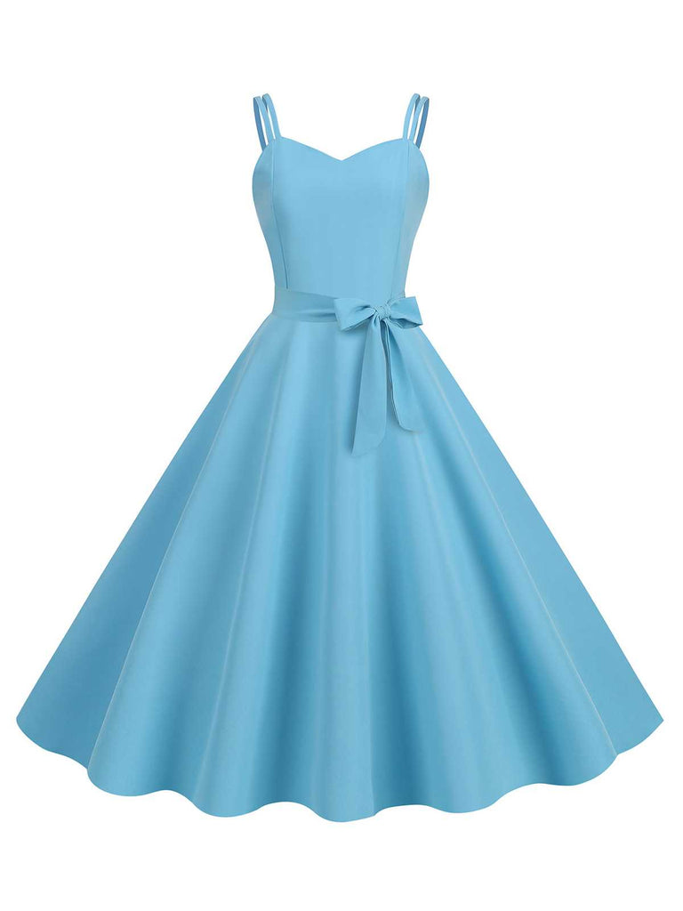 1950s Spaghetti Strap Bow Decor Solid Dress