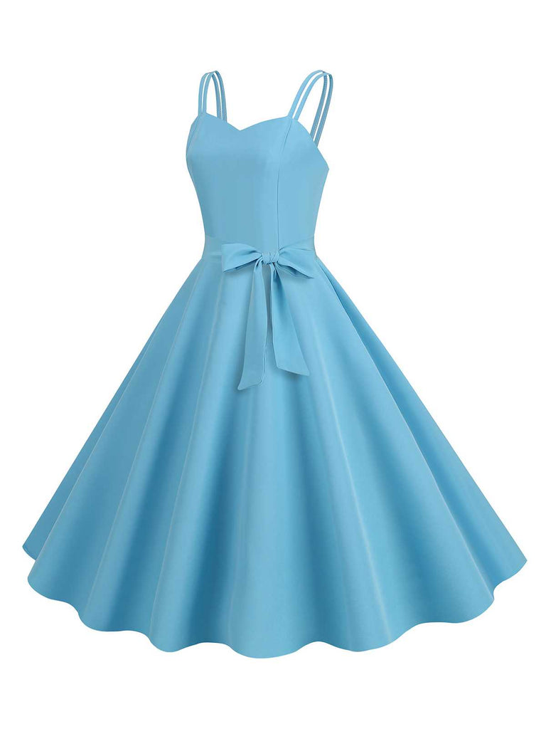 1950s Spaghetti Strap Bow Decor Solid Dress