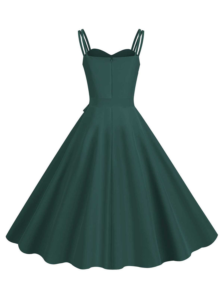 1950s Spaghetti Strap Bow Decor Solid Dress