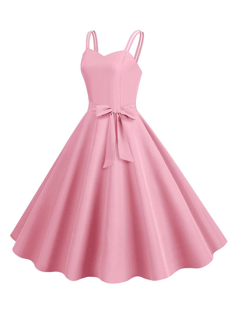1950s Spaghetti Strap Bow Decor Solid Dress