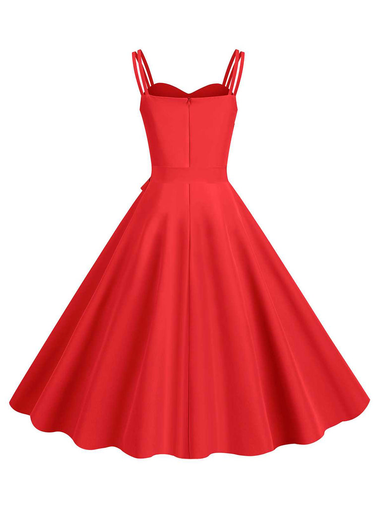 1950s Spaghetti Strap Bow Decor Solid Dress