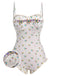 2PCS Beige 1950s Floral One-Piece Swimsuit & Skirt