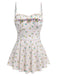 2PCS Beige 1950s Floral One-Piece Swimsuit & Skirt
