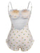 2PCS Beige 1950s Floral One-Piece Swimsuit & Skirt