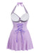 Light Green 1930s Plaid Halter One-Piece Swimsuit