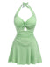 Light Green 1930s Plaid Halter One-Piece Swimsuit