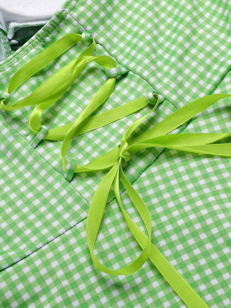 Light Green 1930s Plaid Halter One-Piece Swimsuit