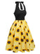 Yellow 1950s Sunflower Plaid Halter Dress