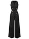 Pink 1950s Sleeveless Buttoned Solid Jumpsuit