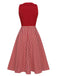 2PCS Red 1940s Lapel Top & Stripes Skirt