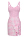 Pink 1960s Plaid Heart Slit Strap Dress