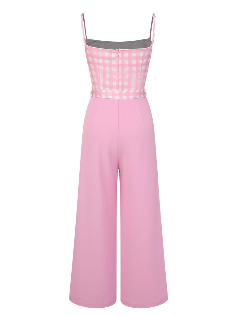 [Pre-Sale] Pink 1950s Gingham Plaid Suspender Jumpsuit