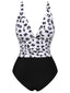 Black 1930s Leopard Patchwork V-Neck Swimsuit