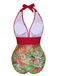 Red 1930s Tropical Plants One-Piece Swimsuit