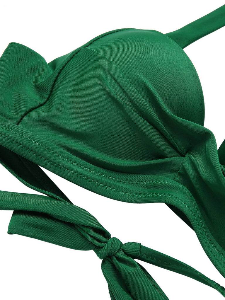 Green 1930s Halter Tropical Plants Swimsuit