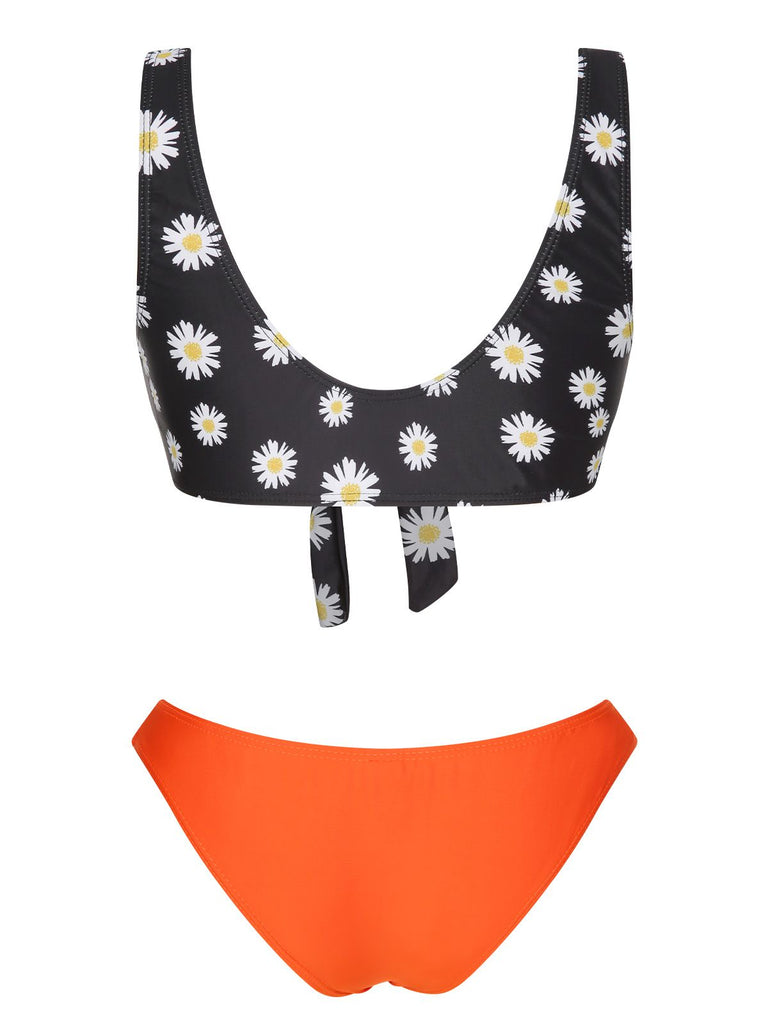 Black & Orange 1930s Daisy Lace-Up Swimsuit