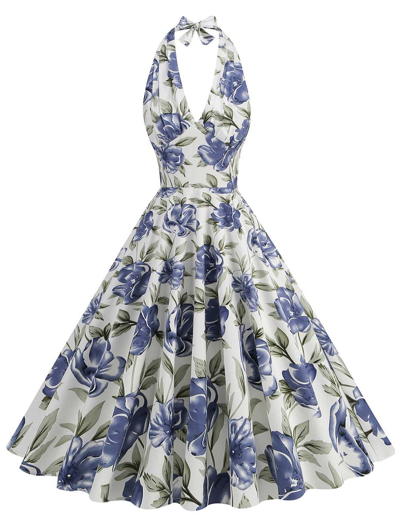 1950s Halter Floral Sleeveless Dress