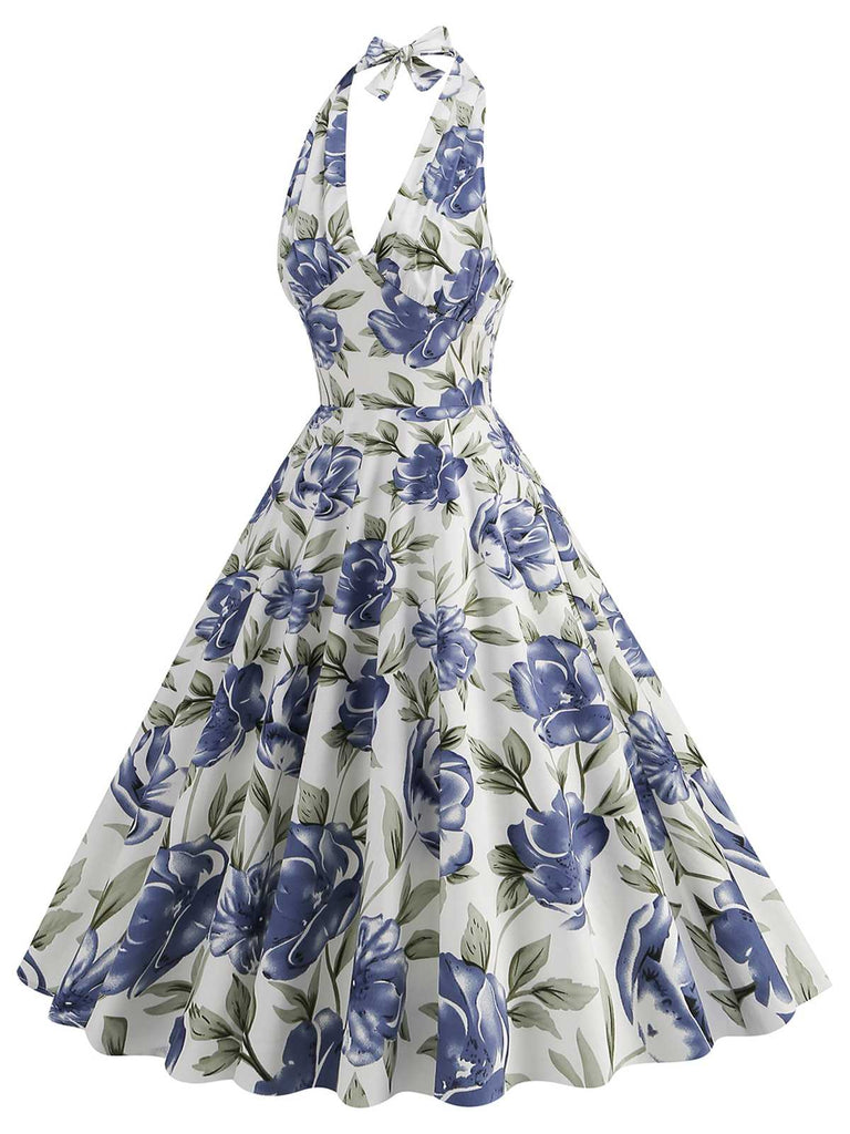 1950s Halter Floral Sleeveless Dress