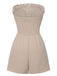 Beige 1950s Solid Smocking Strapless Romper