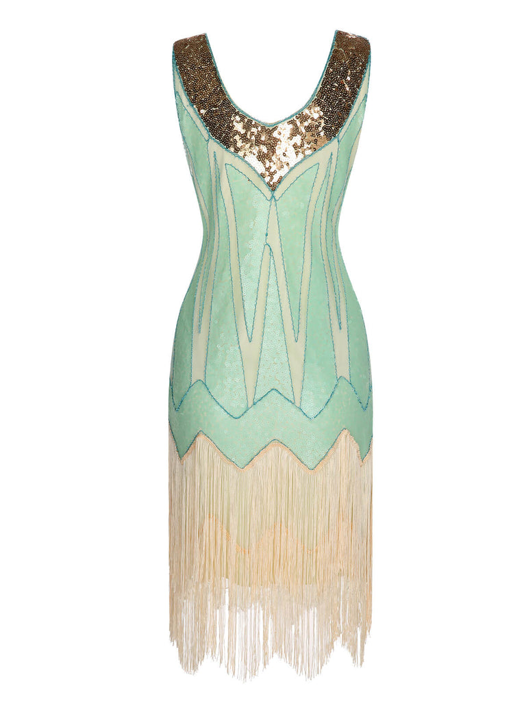 1920s Sequined Tassel V-Neck Dress