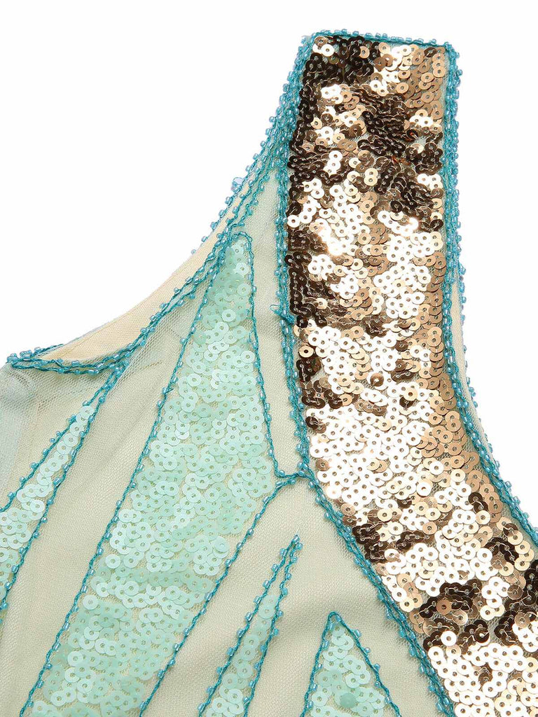 1920s Sequined Tassel V-Neck Dress