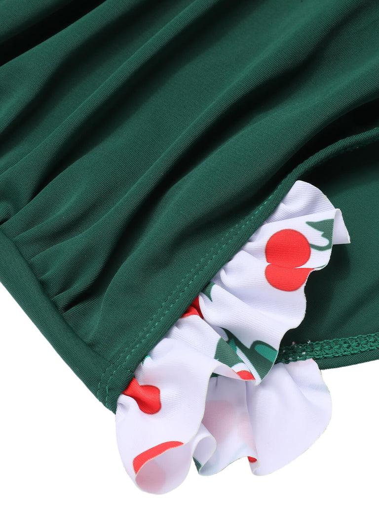 [Pre-Sale] Green & White 1960s Cherry Halter Swimsuit