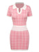 2PCS Pink & Whte 1950s Plaid Top & Pencil Skirt