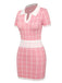 2PCS Pink & Whte 1950s Plaid Top & Pencil Skirt