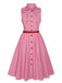 Pink 1950s Pinstripes Tie Collar Dress