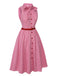 Pink 1950s Pinstripes Tie Collar Dress