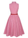 Pink 1950s Pinstripes Tie Collar Dress