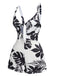 Black 1950s Plants Print Hollow Romper
