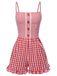 Red 1950s Strawberry Plaid Suspender Romper